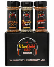 Load image into Gallery viewer, Manchild BBQ Rub Spices and Seasonings Gift set | Three Authentic Spices (5oz Bottles)