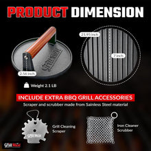 Load image into Gallery viewer, Grill Burger Press Premium Bacon Press Set: 7″ Meat Press Cast Iron for Perfectly Griddle Seared Bacon | Burger Press Cast Iron Set Includes Grill Scraper &amp; Scrubber | Ideal Gift for Men.
