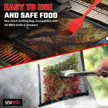 Load image into Gallery viewer, Large Grilling Bags Premium Set-2 x Mesh Grill Bags for Outdoor Grill 12x9.5″- 1 x Grill Mats - 1 x Mesh Grill Mat 16x13″ - 1 x Silicone Brush. Smoking Meat Accessories-Ideal Gifts For Men.
