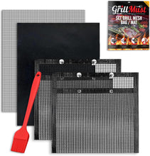 Load image into Gallery viewer, Large Grilling Bags Premium Set-2 x Mesh Grill Bags for Outdoor Grill 12x9.5″- 1 x Grill Mats - 1 x Mesh Grill Mat 16x13″ - 1 x Silicone Brush. Smoking Meat Accessories-Ideal Gifts For Men.
