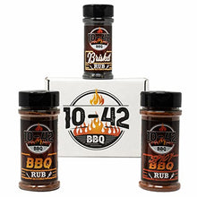 Load image into Gallery viewer, 10-42 BBQ Rub Variety Pack | 3 Great Flavors of Barbecue Rubs - BBQ, Spicy, and Brisket (No MSG) (6oz Bottles)
