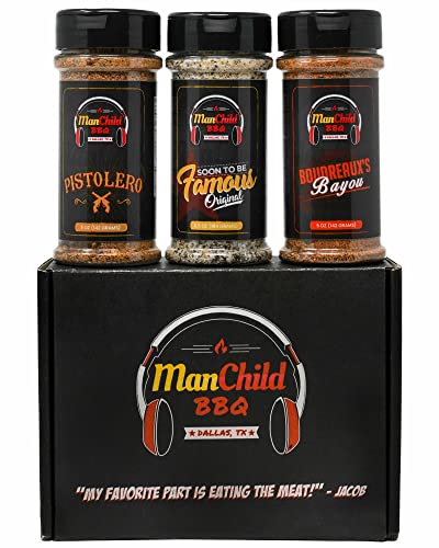 Manchild BBQ Rub Spices and Seasonings Gift set | Three Authentic Spices (5oz Bottles)