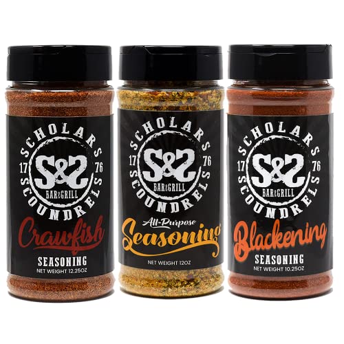 Scholars & Scoundrels Seasoning Variety Pack | Crawfish, Blackening, and All Purpose Seasoning  (12oz Bottles)