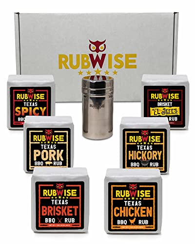 RubWise Texas Style BBQ Rub 6 Pack Gift Set + Shaker (1lb Bags)